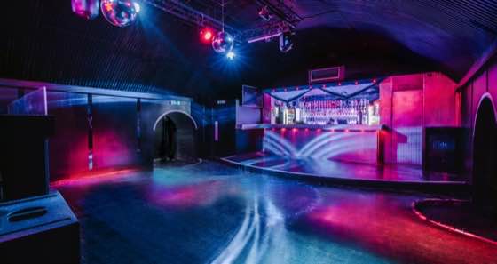 Temple — an open arch with coloured lighting